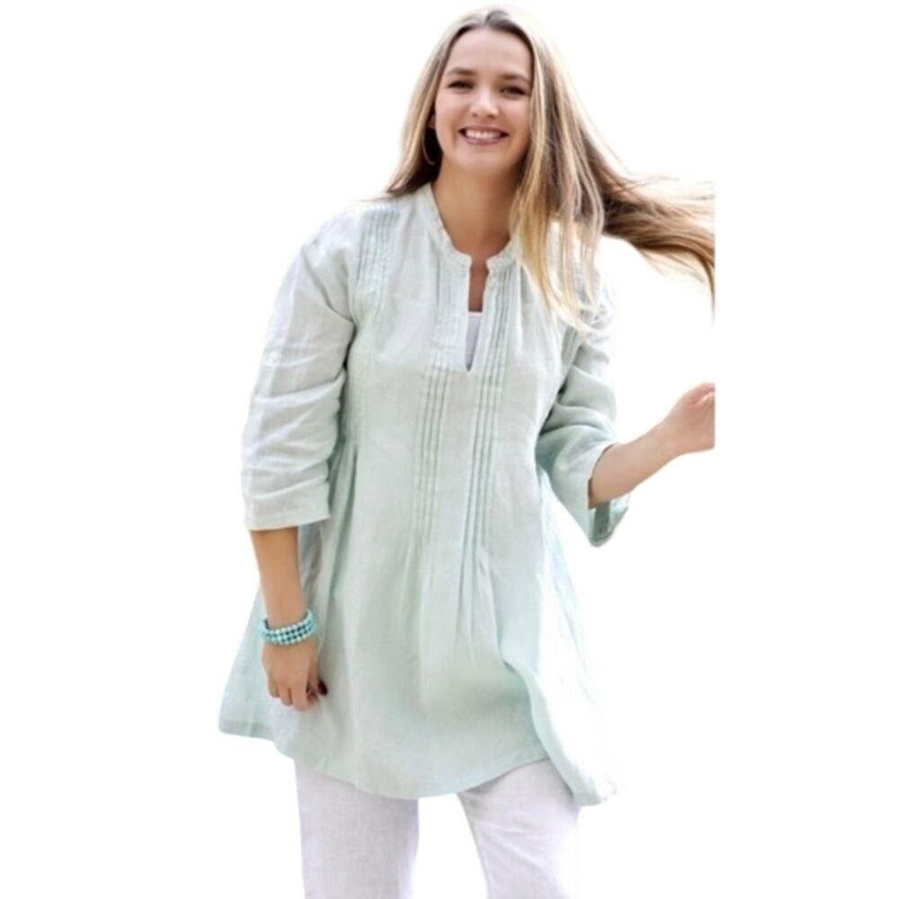 Dolma Bianca Linen Tunic Dress pale green L